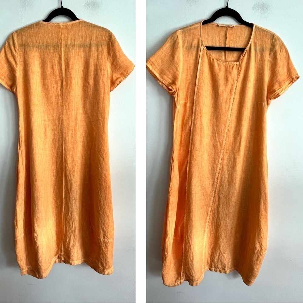 Elemente Clemente Eco fashion Lagenlook Linen Acid Wash Dress with pockets